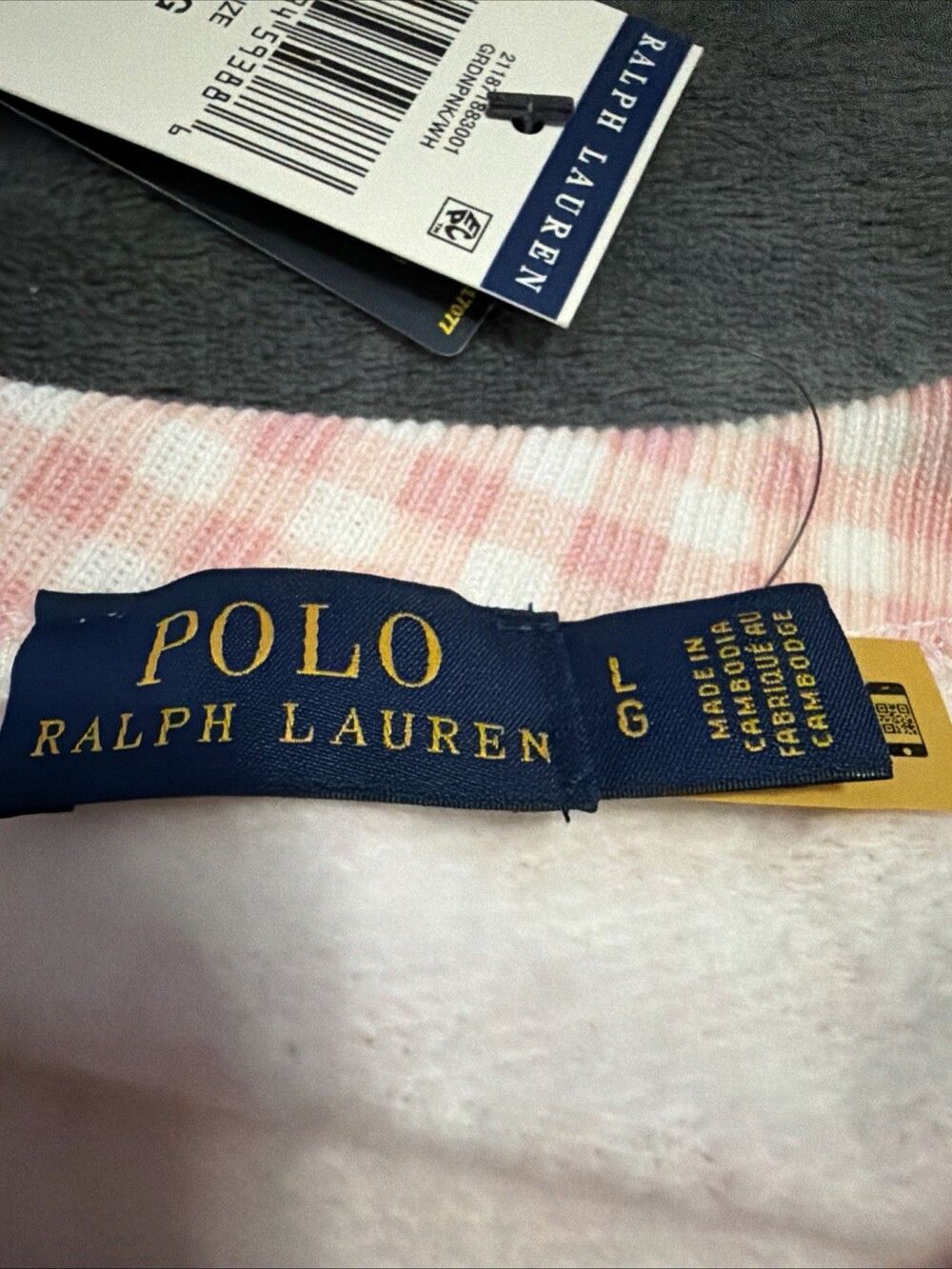 LARGE Polo Ralph Lauren Gingham Fleece Sweatshirt Pink White - Picture 13 of 13